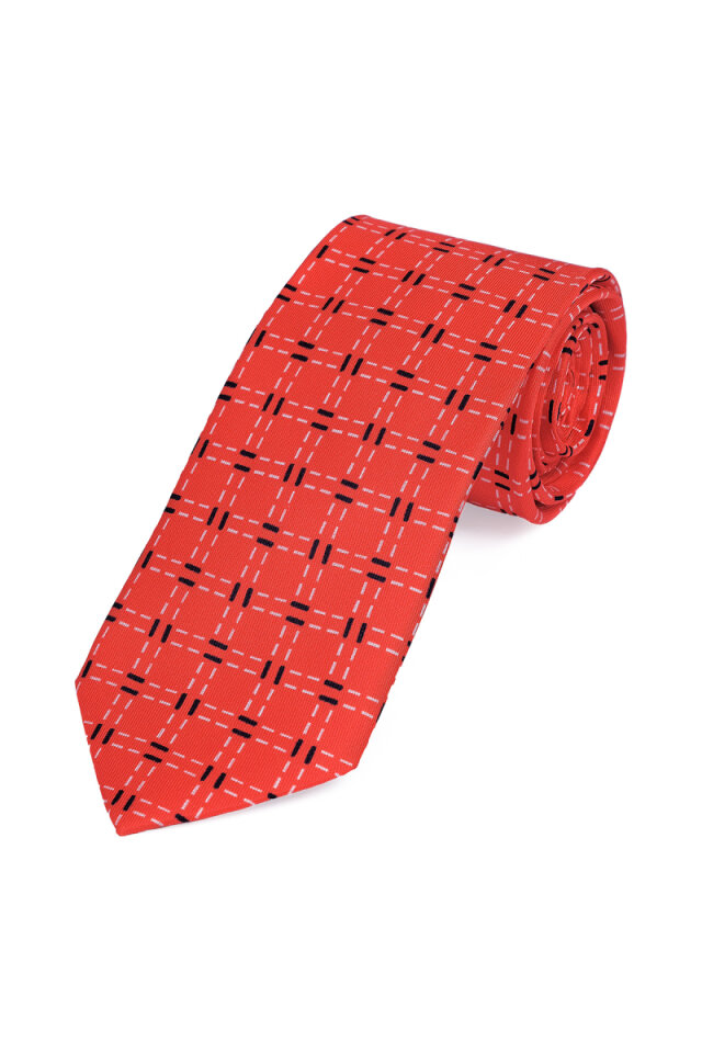 Kırmızı Desenli İpek Kravat Takımı - 3
