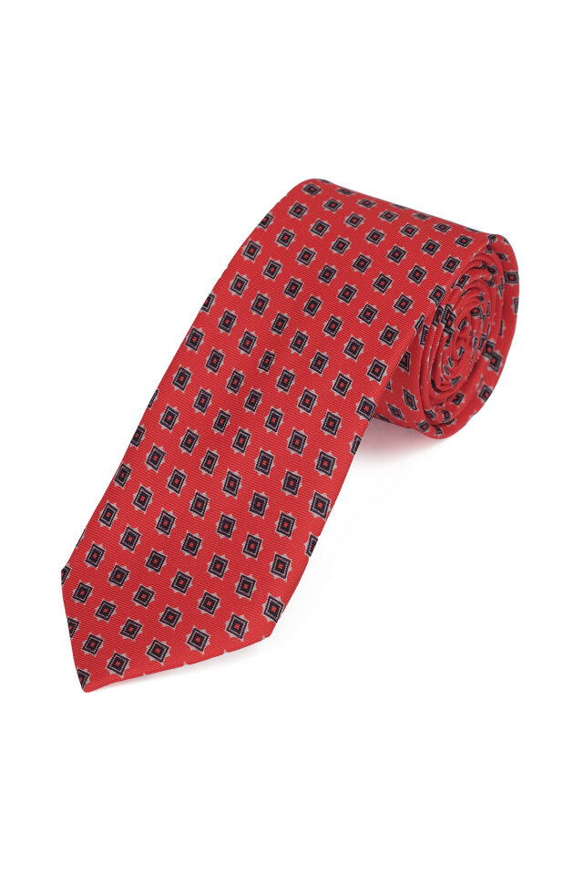 Kırmızı Desenli İpek Kravat Takımı - 3