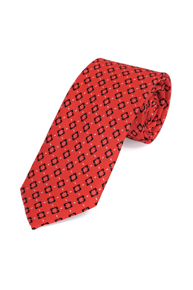 Kırmızı Desenli İpek Kravat Takımı - 3