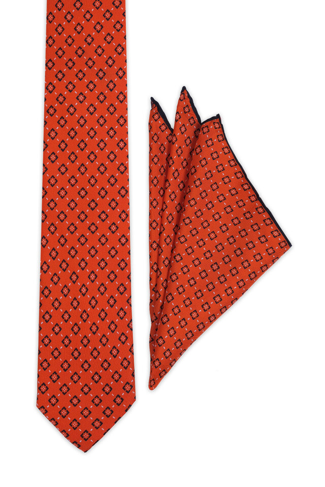 Kırmızı Desenli İpek Kravat Takımı - Bursa İpek