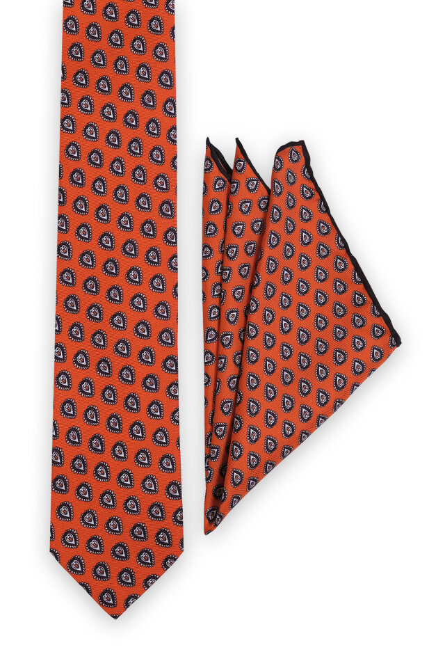 Kırmızı Desenli İpek Kravat Takımı - Bursa İpek