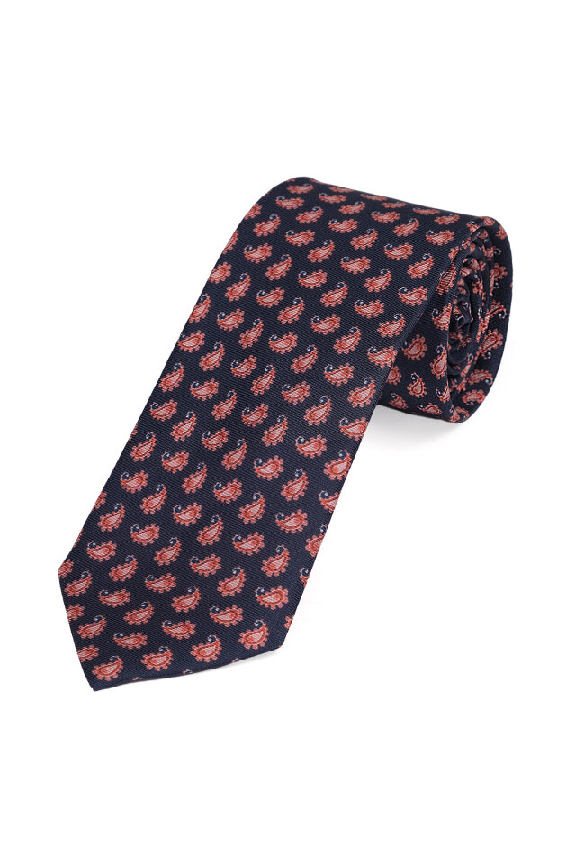 Lacivert Desenli İpek Kravat Takımı - 3