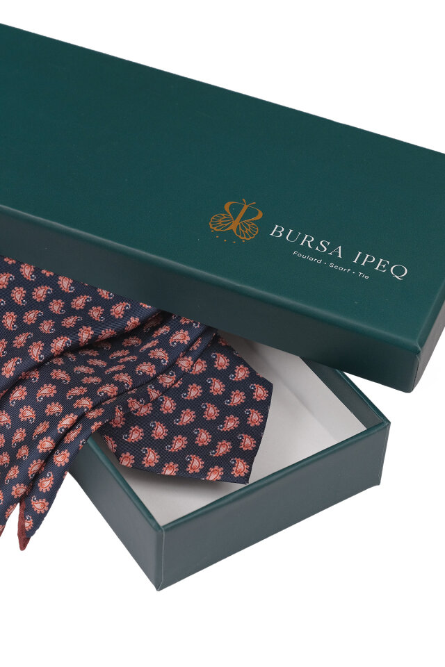 Lacivert Desenli İpek Kravat Takımı - 4