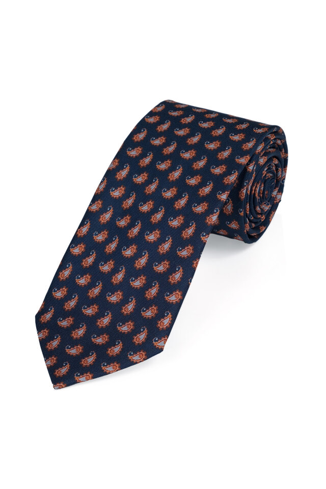 Lacivert Desenli İpek Kravat Takımı - 3