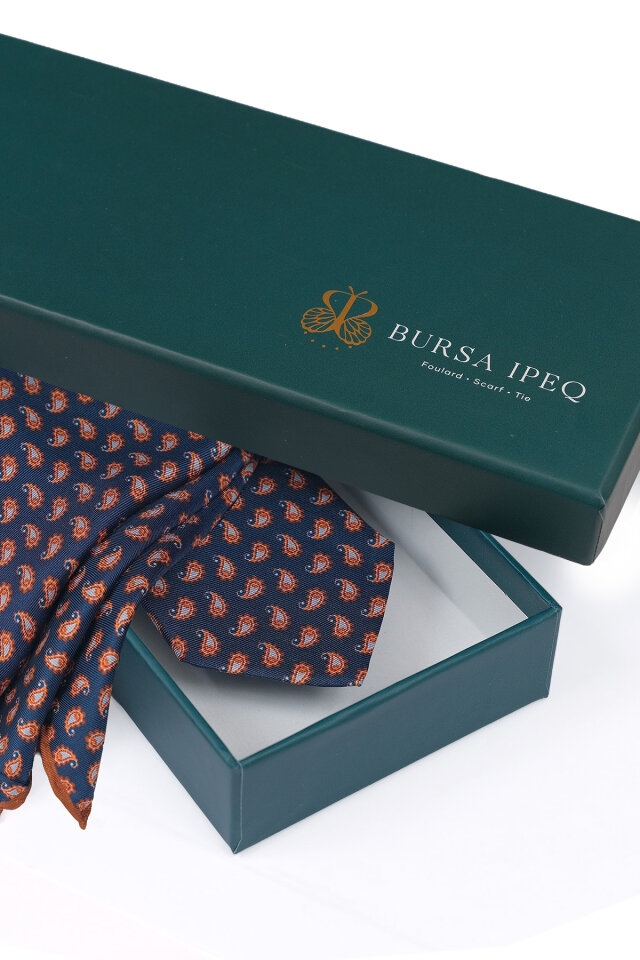 Lacivert Desenli İpek Kravat Takımı - 4