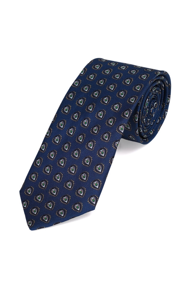 Lacivert Desenli İpek Kravat Takımı - 3