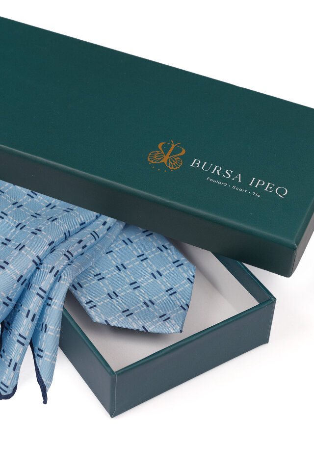 Mavi Desenli İpek Kravat Takımı - 4