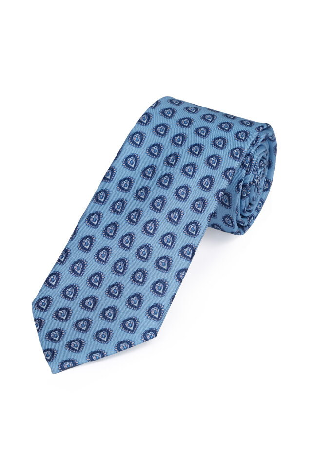 Mavi Desenli İpek Kravat Takımı - 3