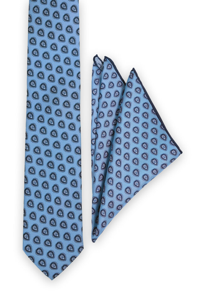 Mavi Desenli İpek Kravat Takımı - Bursa İpek
