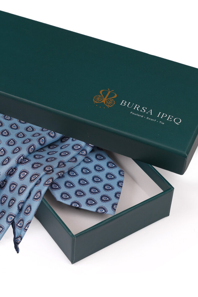 Mavi Desenli İpek Kravat Takımı - 4