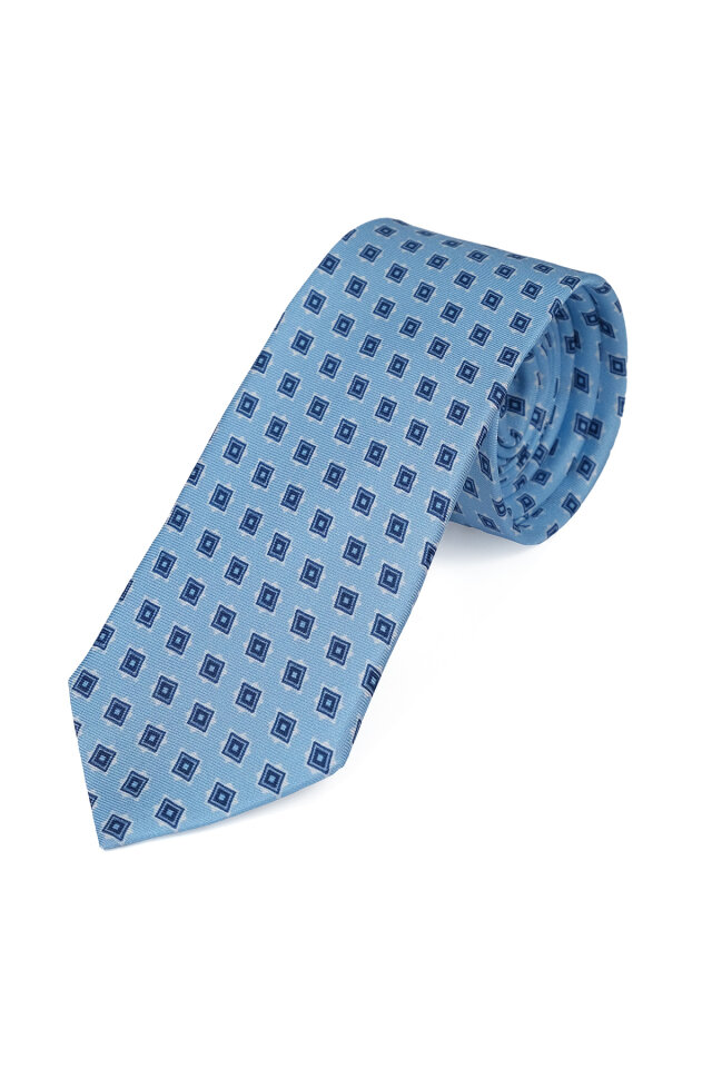 Mavi Desenli İpek Kravat Takımı - 3
