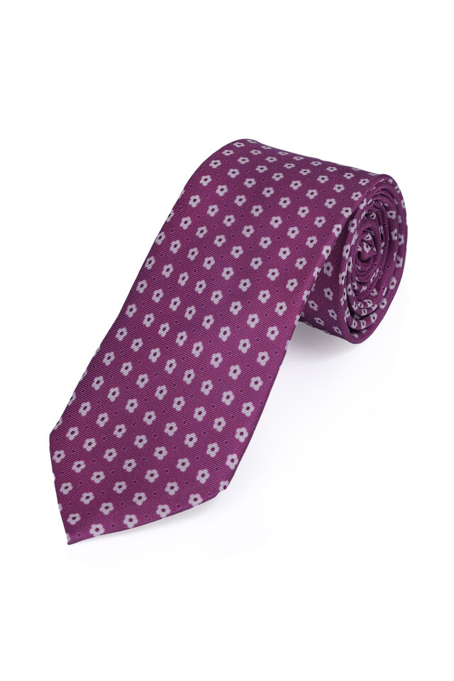 Mürdüm Desenli İpek Kravat Takımı - 3