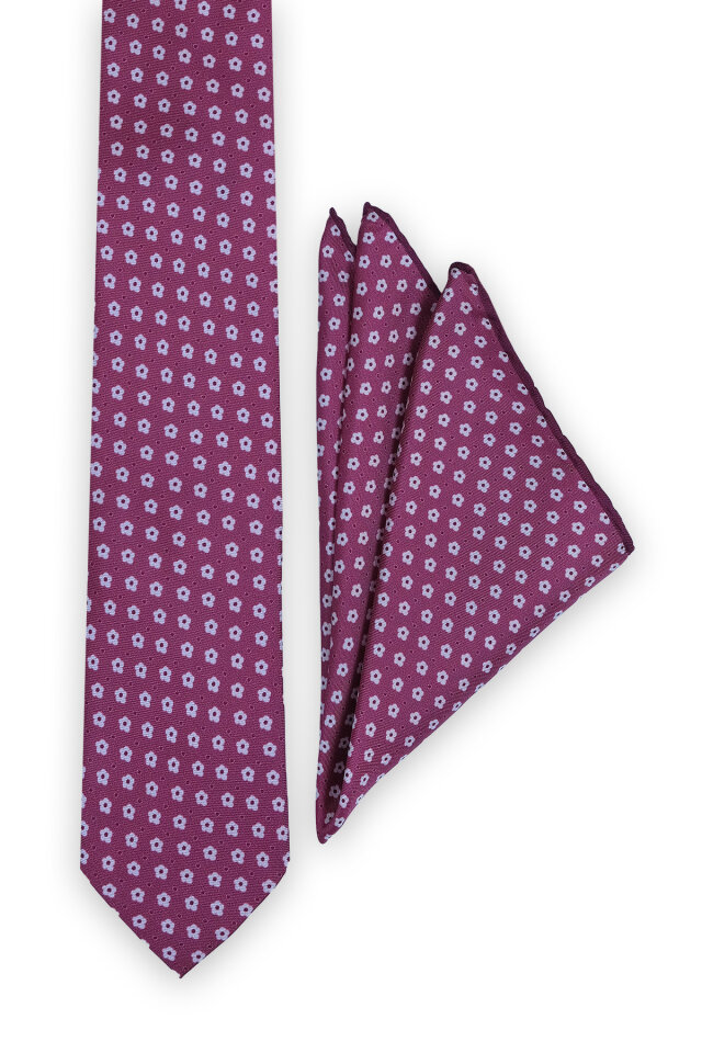 Mürdüm Desenli İpek Kravat Takımı - 2