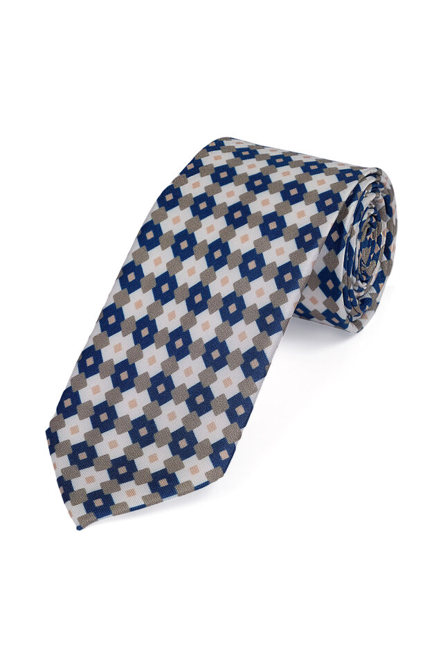 Petrol Mavi Desenli İpek Kravat Takımı - 3