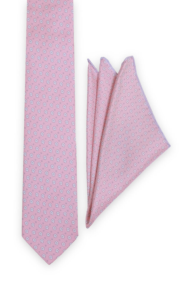 Pudra Desenli İpek Kravat Takımı - 2