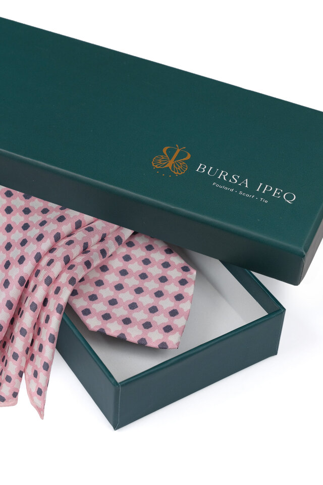 Pudra Desenli İpek Kravat Takımı - 4