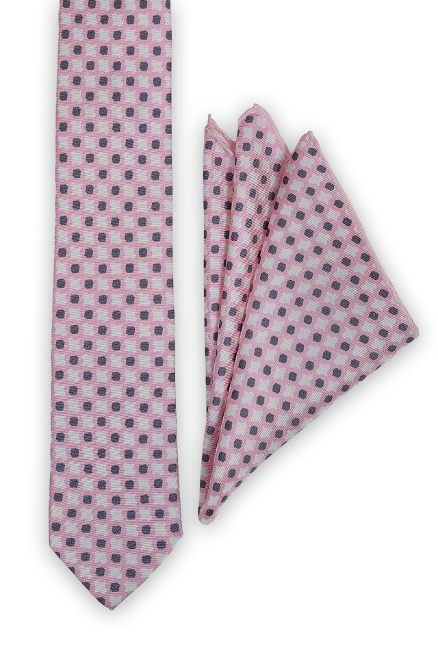 Pudra Desenli İpek Kravat Takımı - 2
