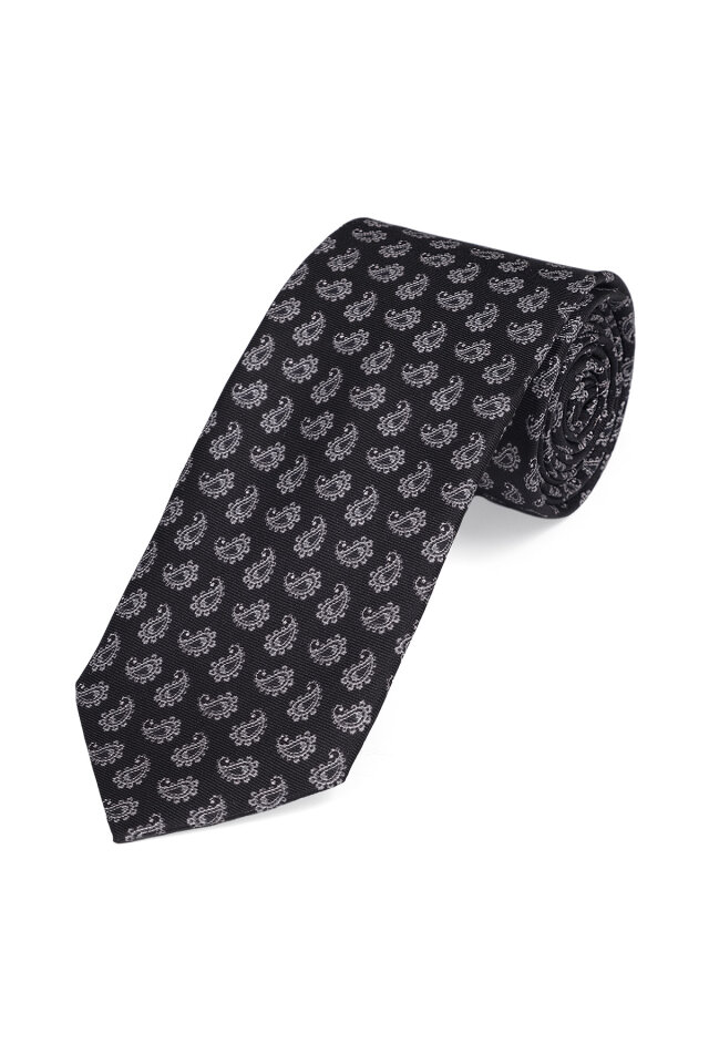 Siyah Desenli İpek Kravat Takımı - 3