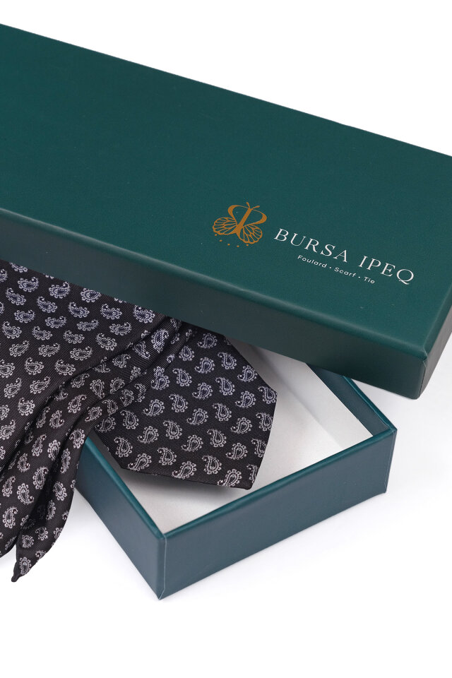 Siyah Desenli İpek Kravat Takımı - 4