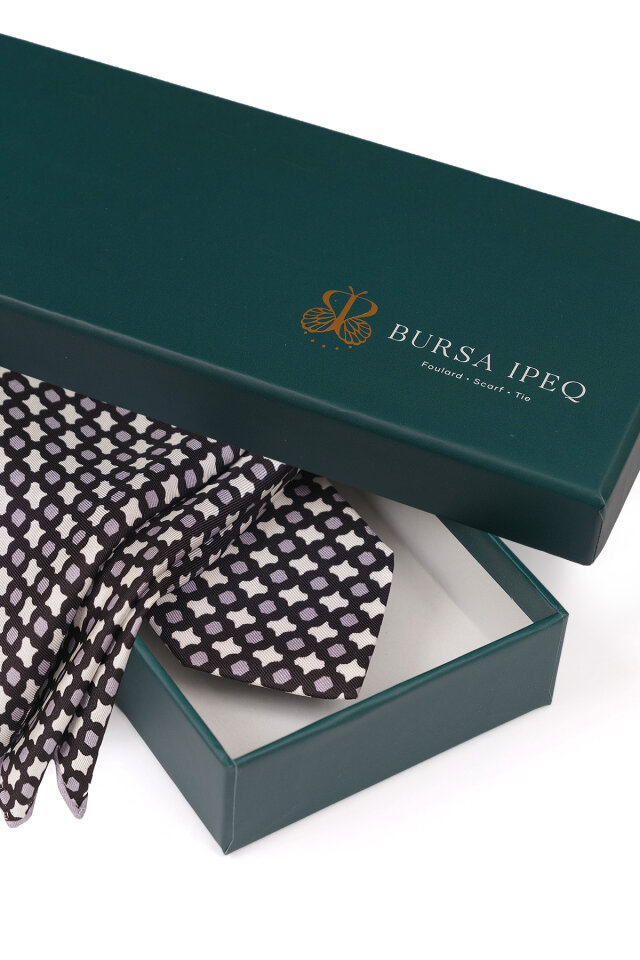 Siyah Desenli İpek Kravat Takımı - 4
