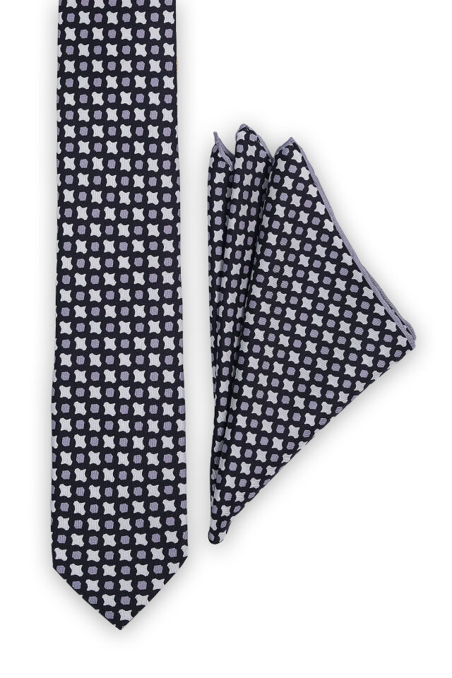 Siyah Desenli İpek Kravat Takımı - 2