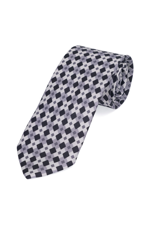 Siyah Desenli İpek Kravat Takımı - 3