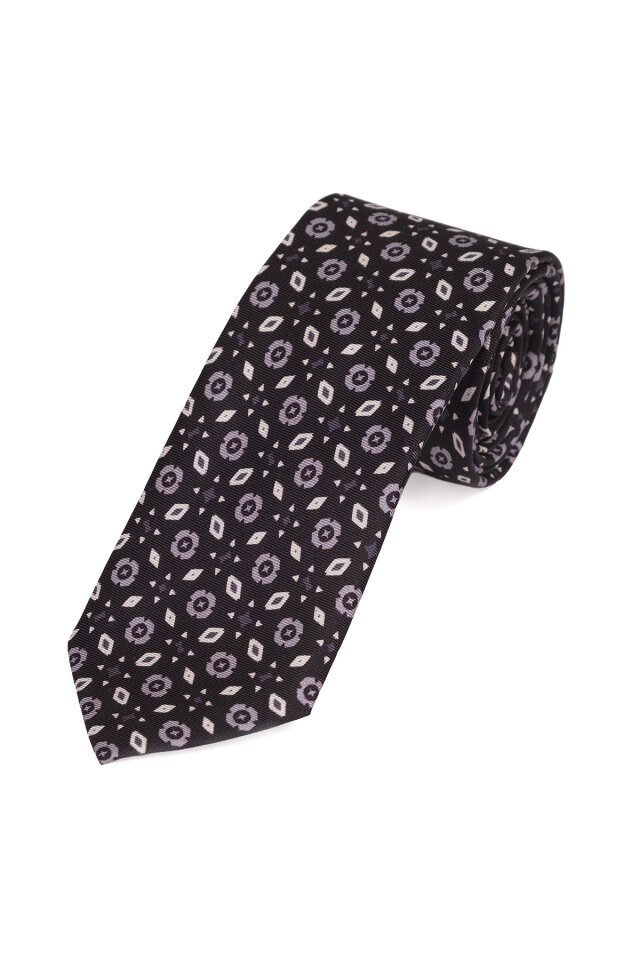 Siyah Desenli İpek Kravat Takımı - 3