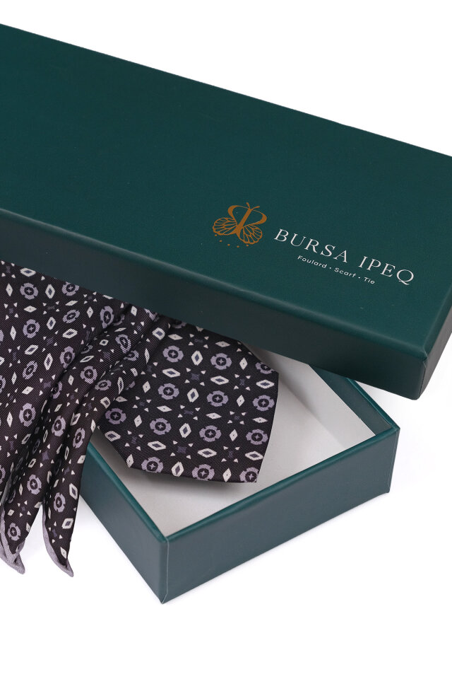 Siyah Desenli İpek Kravat Takımı - 4