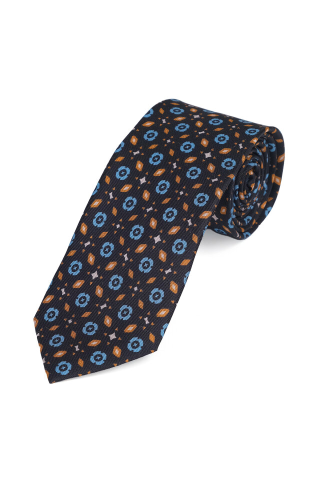 Siyah Desenli İpek Kravat Takımı - 3