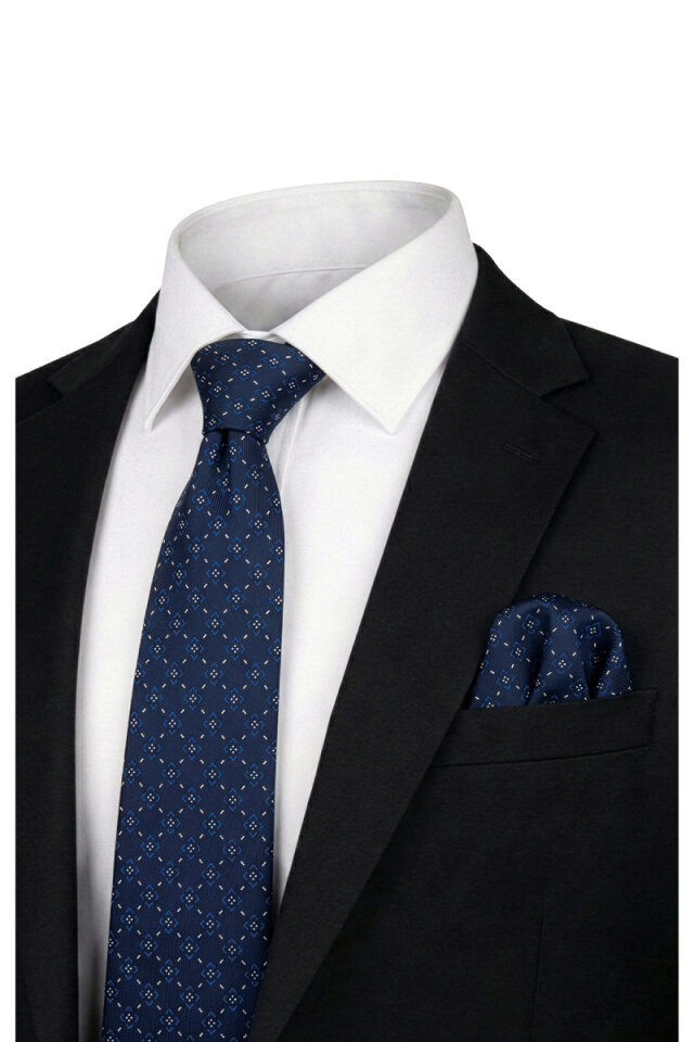 Siyah Desenli İpek Kravat Takımı - Bursa İpek