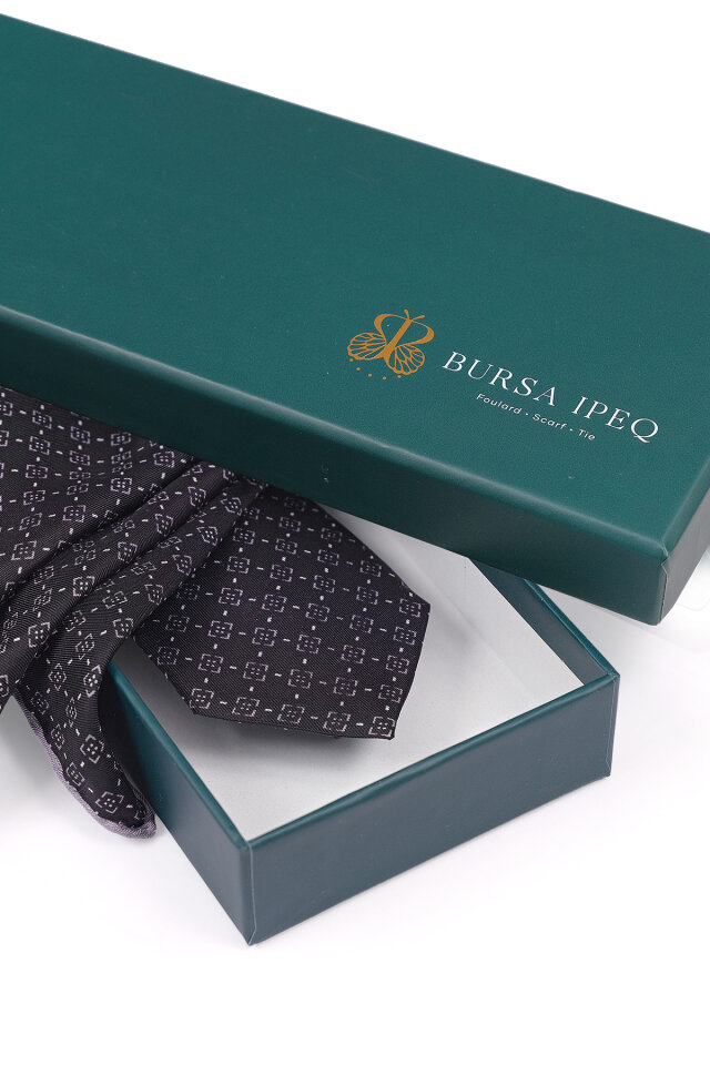 Siyah Desenli İpek Kravat Takımı - 4