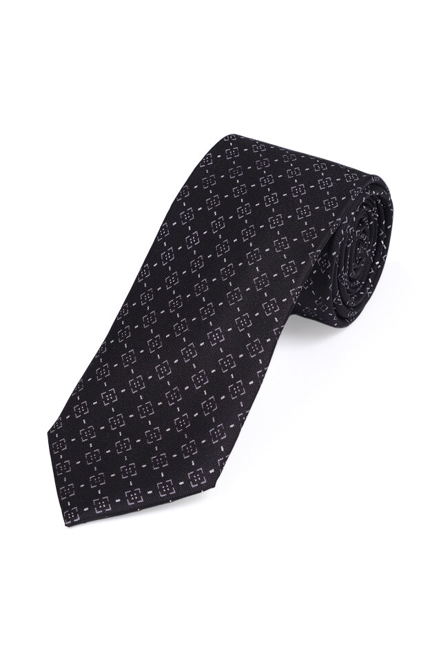 Siyah Desenli İpek Kravat Takımı - 3