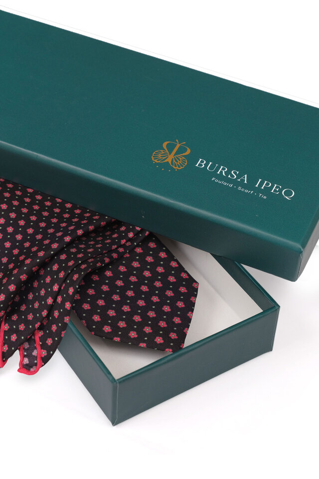 Siyah Desenli İpek Kravat Takımı - 4