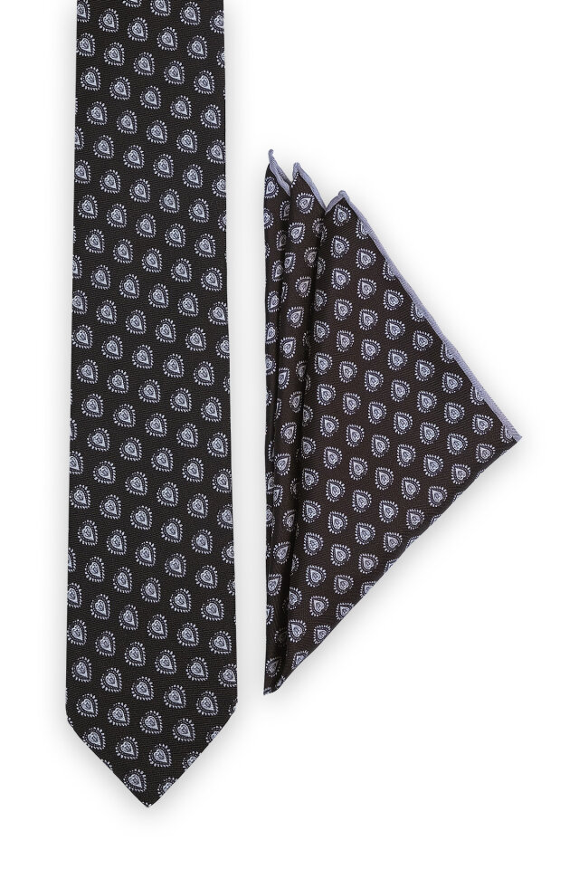 Siyah Desenli İpek Kravat Takımı - 2