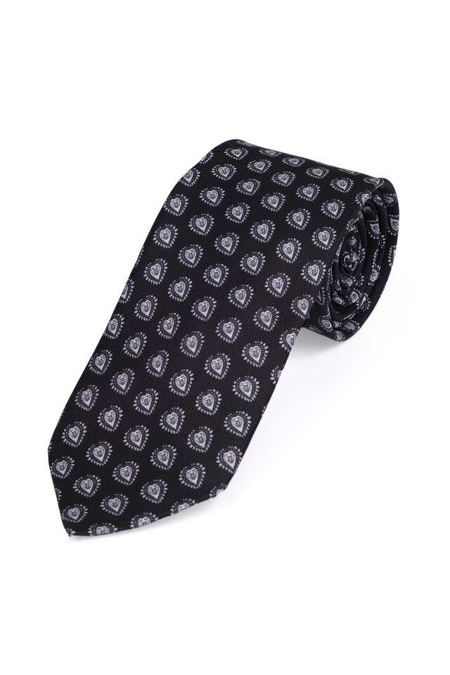 Siyah Desenli İpek Kravat Takımı - 3