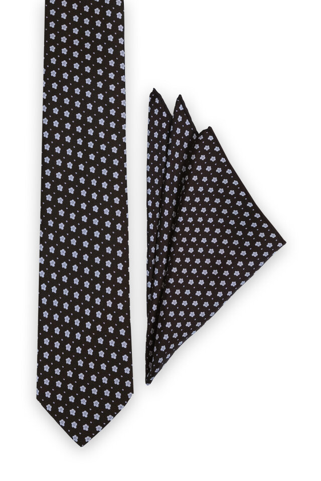 Siyah Desenli İpek Kravat Takımı - 2