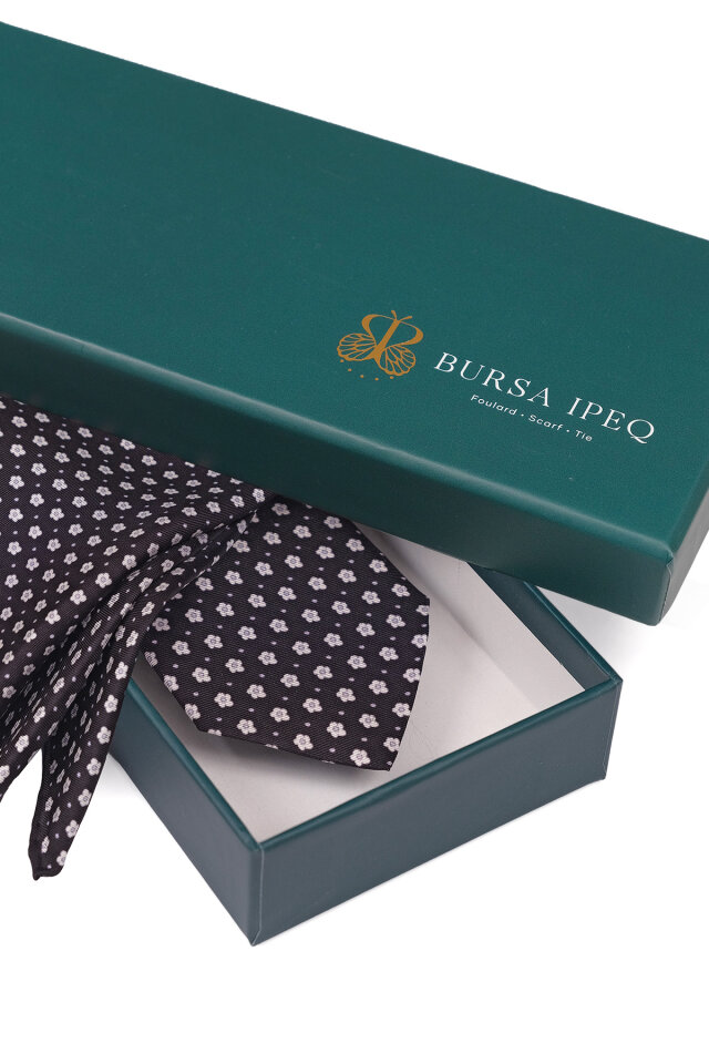 Siyah Desenli İpek Kravat Takımı - 4