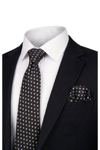 Siyah Desenli İpek Kravat Takımı 