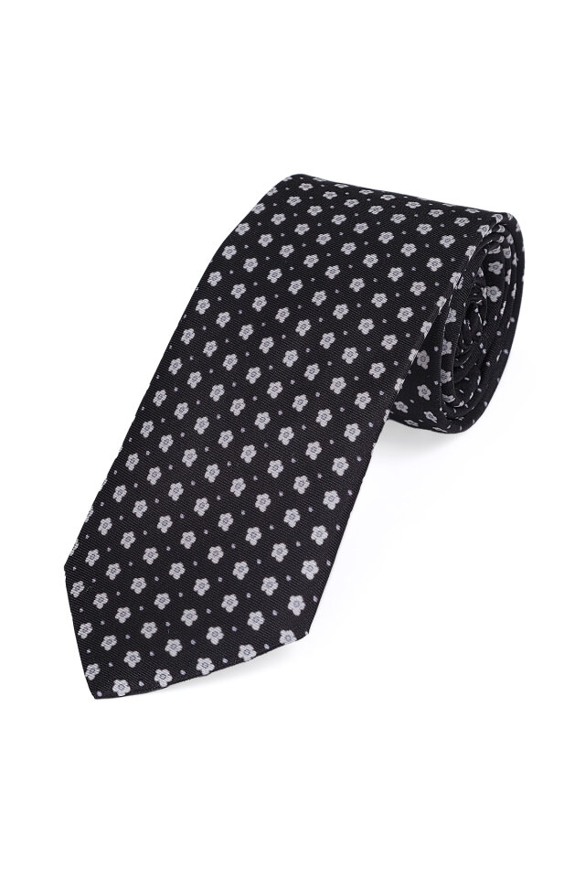 Siyah Desenli İpek Kravat Takımı - 3