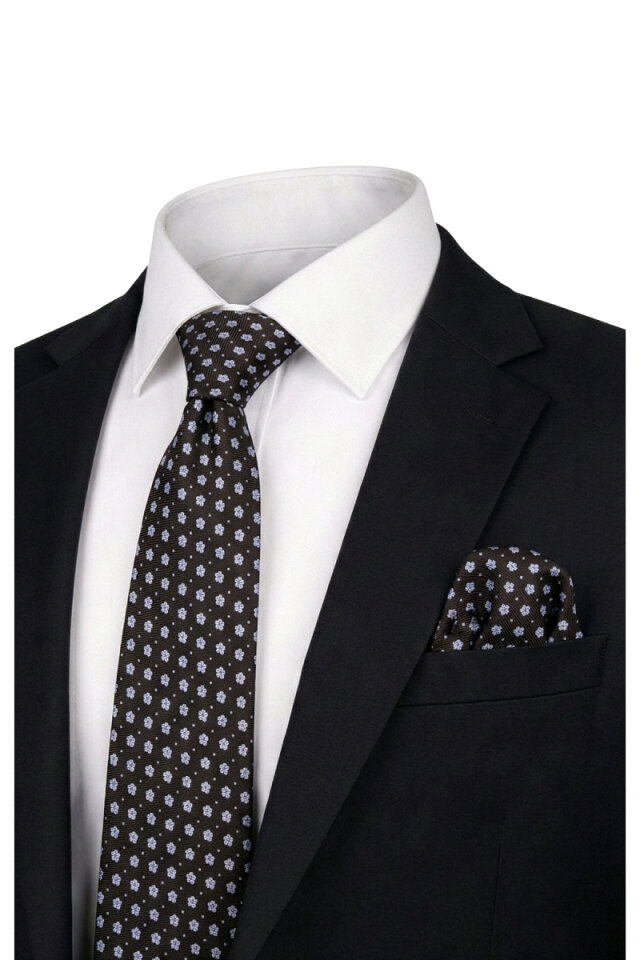 Siyah Desenli İpek Kravat Takımı - Bursa İpek