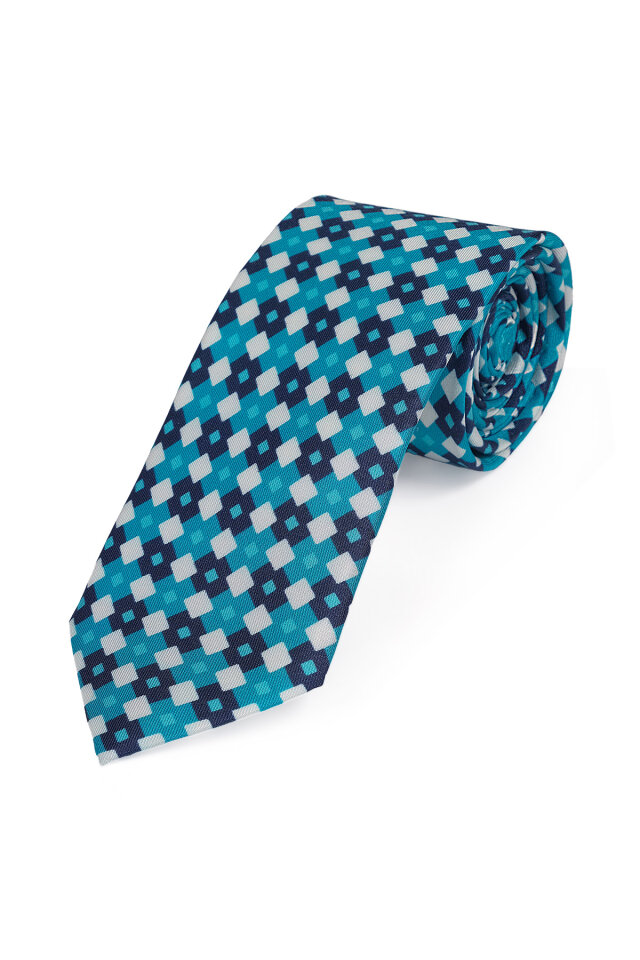 Turkuaz Desenli İpek Kravat Takımı - 3