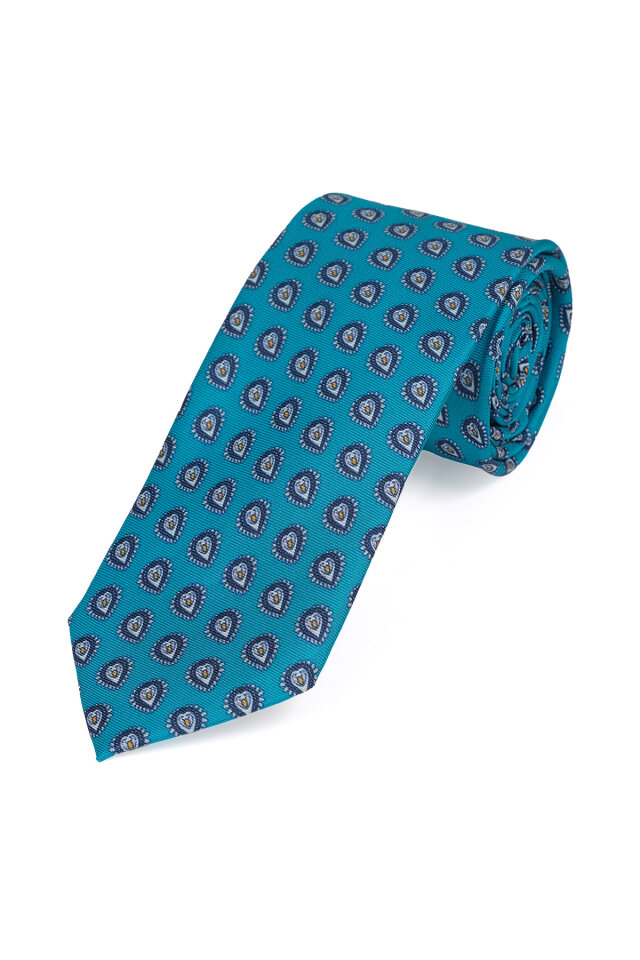 Turkuaz Desenli İpek Kravat Takımı - 3