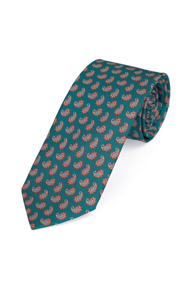 Yeşil Desenli İpek Kravat Takımı - 3