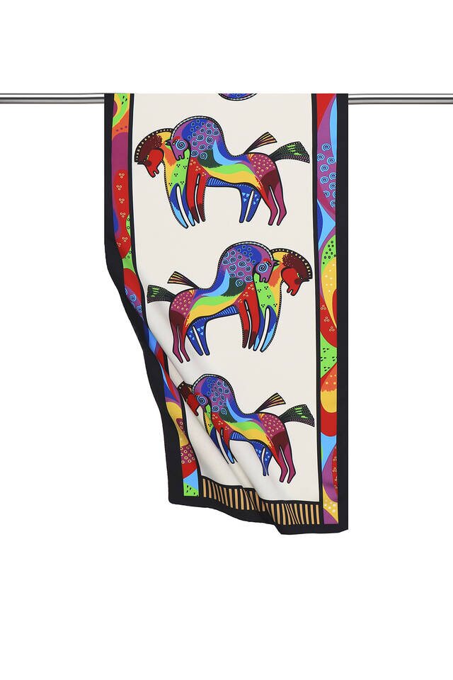 Gold Siyah Desenli İpeksi Fular 