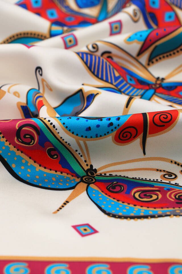 Gri Fuşya Desenli İpeksi Fular - 3