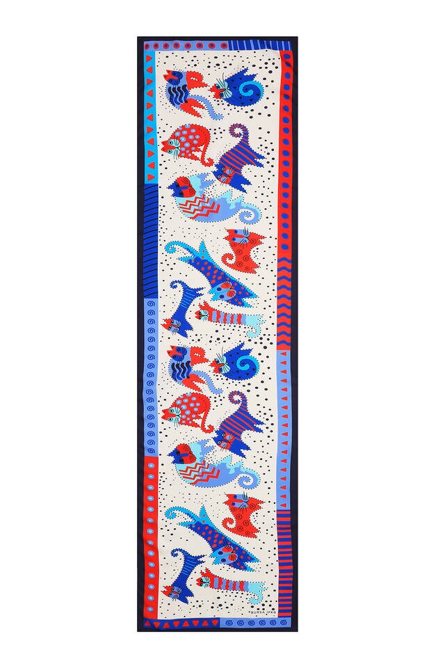 İndigo Saks Desenli İpeksi Fular - 4