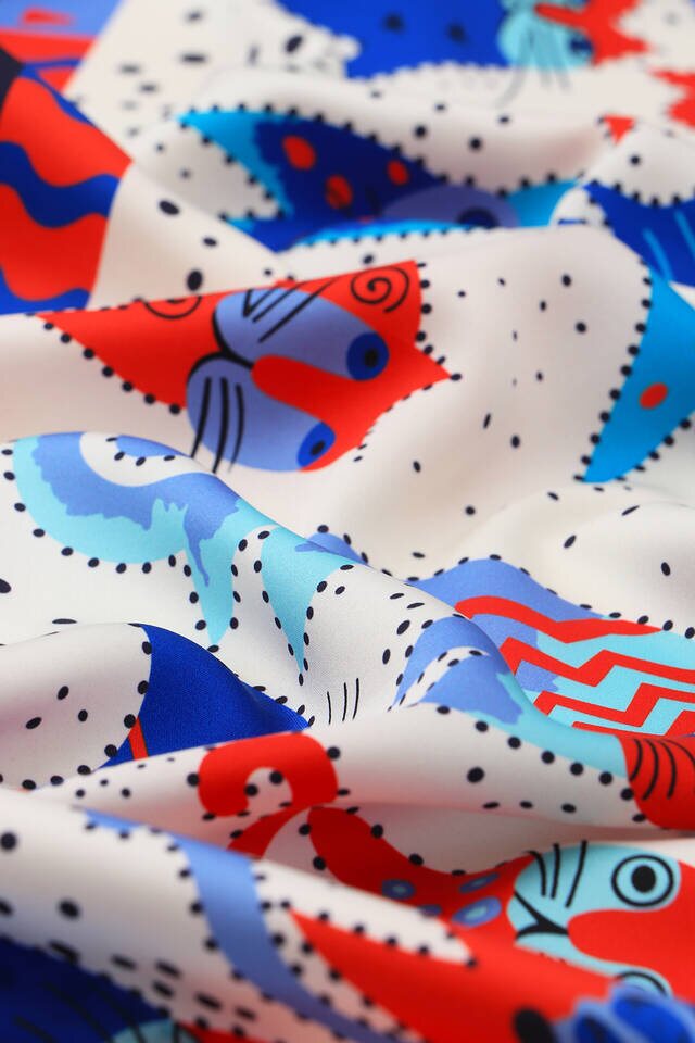 İndigo Saks Desenli İpeksi Fular - 3