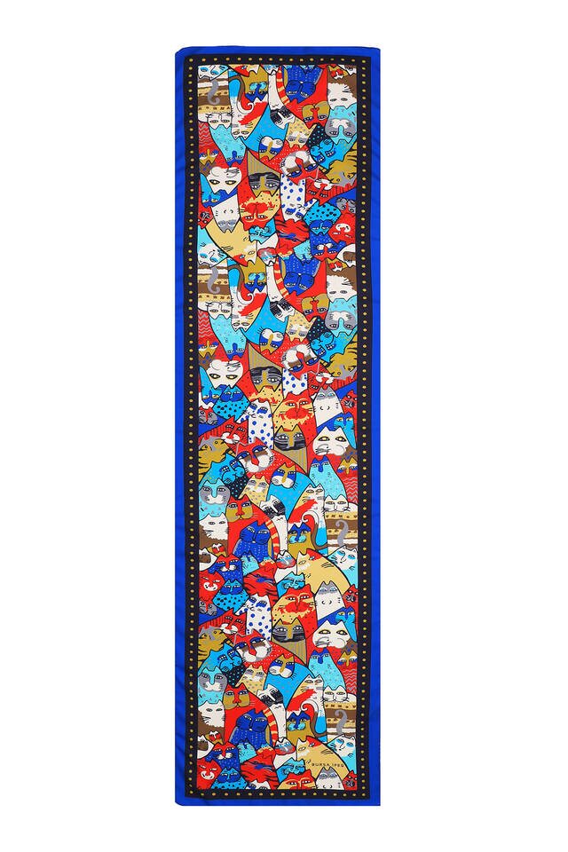 Lacivert Hardal Desenli İpeksi Fular - 4