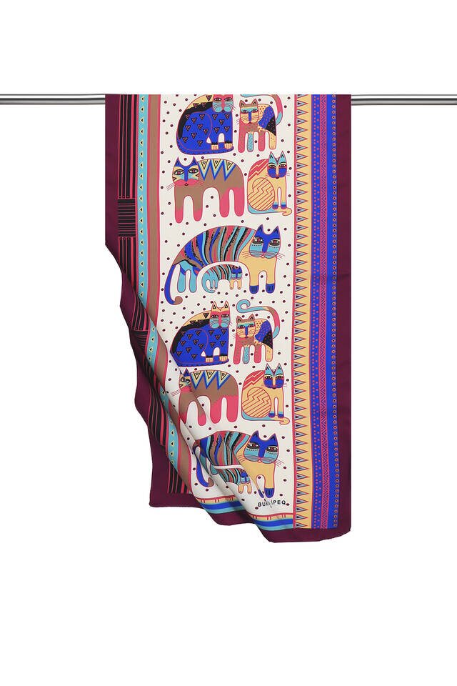 Mürdüm Mint Desenli İpeksi Fular 