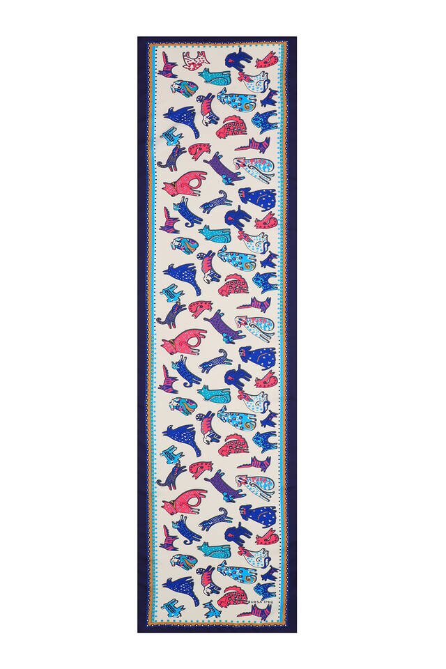 Saks Fuşya Desenli İpeksi Fular - 4